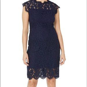 Crew Neck Lace Cocktail Dress- Navy